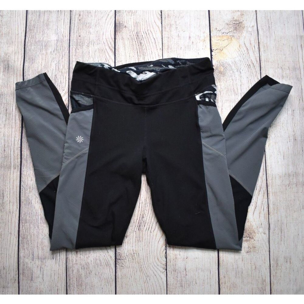 Athleta Pocket Leggings Black Gray Camo Athleticwear Athleisure Yoga Small